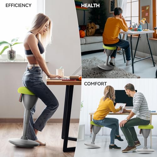 Image of Wobble Stool, Standing Desk Stool for Office Desks and Classrooms ADHD Chair Height Adjustable, Rotate 360 Balance Chair 18.9-26.9 Inches with Cushion (Gray-LightGreen)