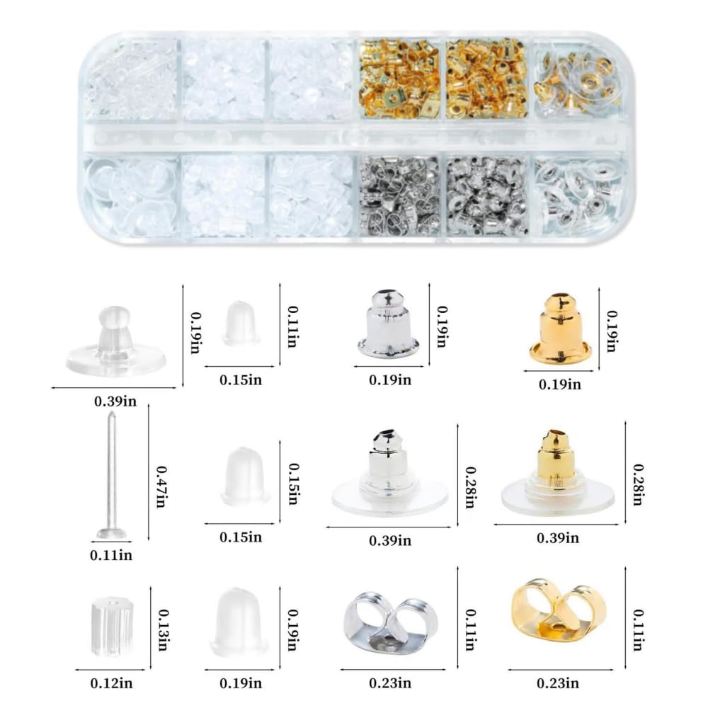 Jubobu Earring Back Stoppers, 12 Assorted Styles, 600 Pieces