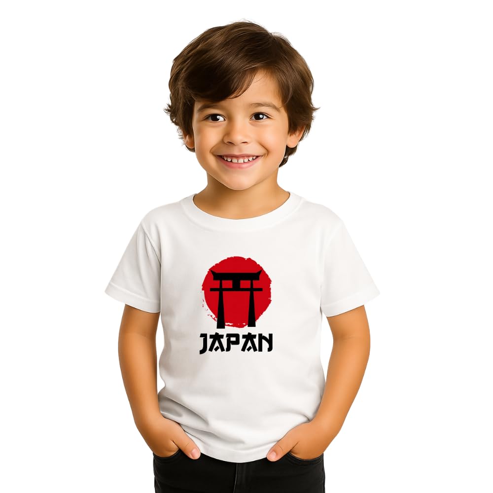 Japan T-Shirt for Boys - Kids Round Neck Short Sleeve Cotton Tshirt - Printed Design Tshirt for Celebrations - Perfect for Everyday Wear