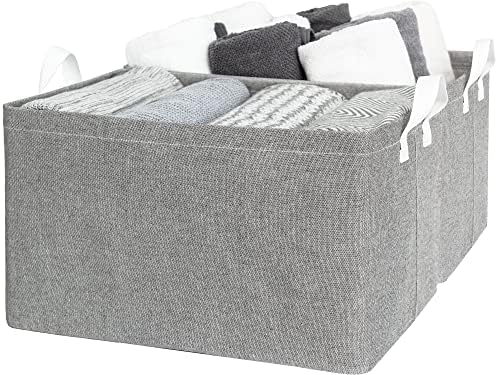 StorageWorks 45L Large Storage Bins for Closet and Shelves, Fabric Organizer Baskets with Handles for Clothes, Towels, Collapsible Storage Basket, Gray, 2-Pack