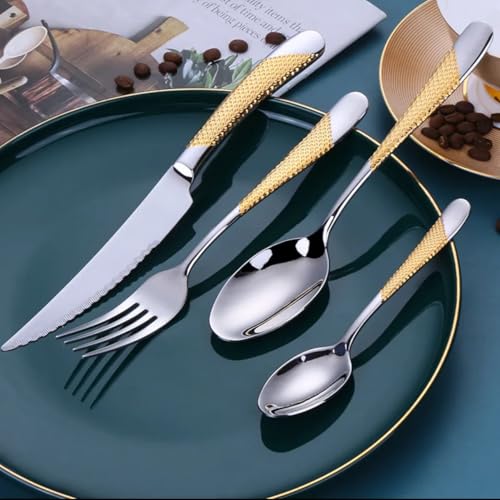 Luxury-24-Pieces-Silverware-Set-Star-Diamond-Cutlery-Set-Modern-304-Stainless-Steel-Flatware-Knives-Forks-Spoons-Cutlery-Set-Tableware-Set-Serving-6-Gold-Silver Luxury 24 Pieces Silverware Set Star Diamond Cutlery Set Modern 304 Stainless Steel Flatware Knives Forks Spoons Cutlery Set Tableware Set Serving 6 Gold Silver