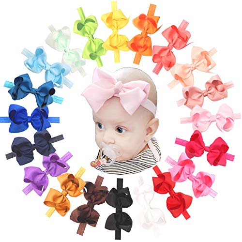 Mylot 20 Pcs Baby Girls Headbands and Bows Soft Elastic Hair Bands Toddlers Headbands with Ribbon Bows 4.5 in
