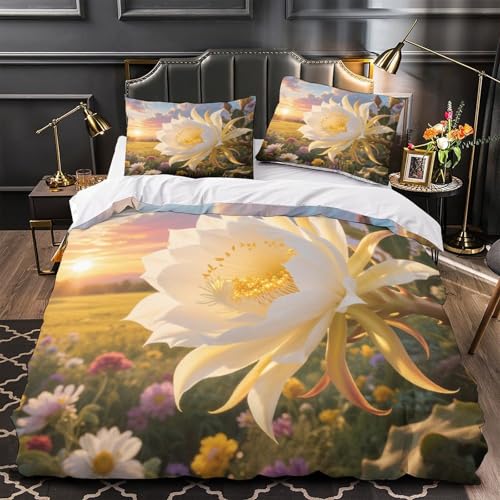 Housse de couette Épiphylle 3D en microfibre douce et thermorégulatrice pour lit double