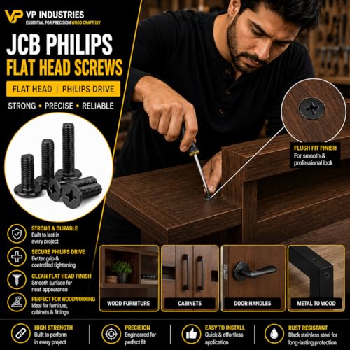 Image of By inchVP INDUSTRIES inch (Pcs-25) M5x20 mm JCB Philips Flat Head Furniture Bolt Black Zinc Finish | Furniture Connector Bolt for Crib, Bunk Bed, Cot & Furniture Assembly