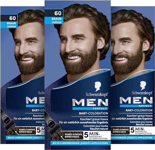 Schwarzkopf Men Perfect Bart-Coloration 60 Natur Braun Stufe 2 (30 ml), Bartfärbemittel zum Kaschieren grauer Haare für ein natürlich aussehendes Ergebnis, schnelle Anwendung