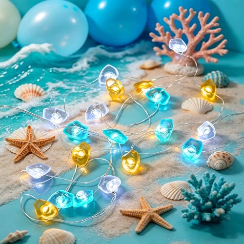 ZingBox Maritime Meer Lichterkette 2M 20LED Seesteine Lichterkette Batteriebetrieben Maritime Deko für Meer Strand Sommerdeko Badezimmer Kinderzimmer Party Garten Innen Outdoor Balkon Dekoration