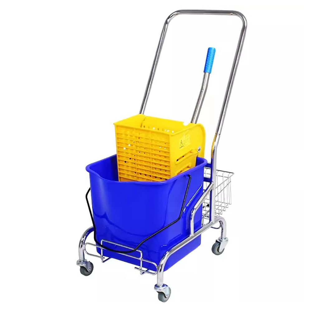 Juego de Cubos de fregona Comercial, Carro de Limpieza portátil de 30 l, con escurridor de presión del Lado de la Rueda, para la Limpieza de Suelos