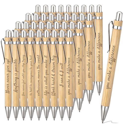 Aodaer 36 Pack Bamboo Inspirational Pens Motivational Quotes Ballpoint Pen Retractable Black Ink Pens Year 6 Leavers Employee Appreciation Thank You Gifts for Students Teacher Colleague