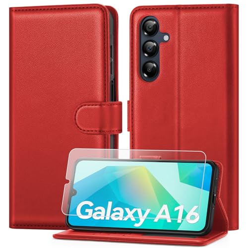 ivencase Coque pour Samsung Galaxy A16 avec Verre Trempé, étui Cuir PU Magnétique [ Pochette de Portefeuille ], Housse de Fonction Stand Video Porte Carte Credit à...