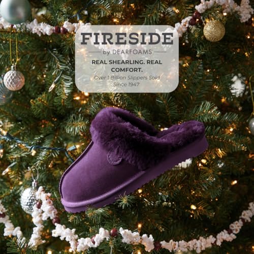 Image of Dearfoams Women's Fireside Sydney Shearling Fur Indoor /Outdoor Scuff Slipper with Wide Widths, Aubergine, 11