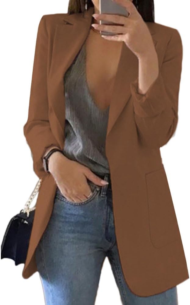 Blazer Femme Élégant Slim Fit Manches Longues Revers Col Cranté – Veste Costume Business Décontractée Couleur Unie Avec Poches