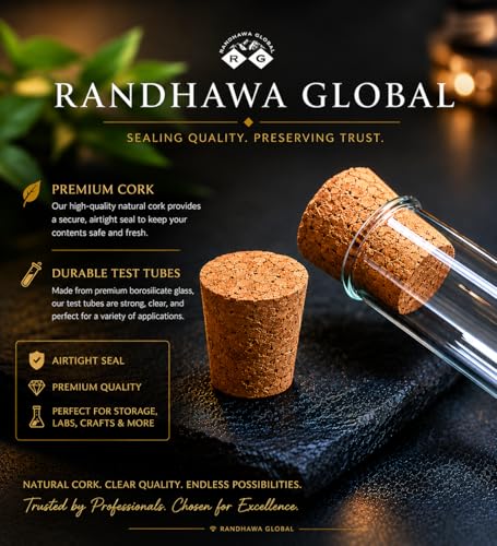 Image of RG- Size 25 x150 mm., Round Base Test Tubes Without Marking with Cork Lid, Borosilicate Glass, Rimmed, Consistent Wall Thickness, Pack of 10