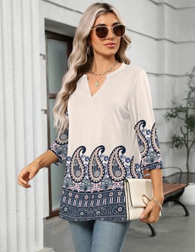 Image of Zeagoo Womens 3 /4 Length Sleeve Tops V Neck Tunic Dressy Casual Blouse