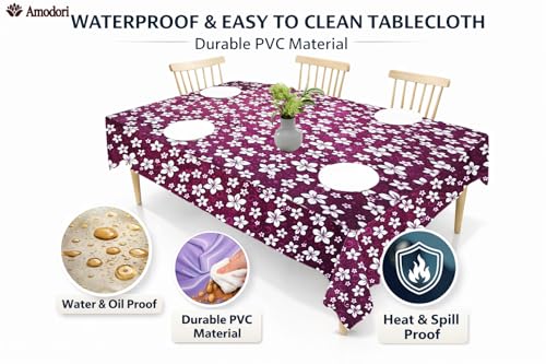 Image of Waterproof Dining Table Cover | PVC Table Protector | Dustproof Spill Proof Cover for Home & Kitchen (floral-19, 40x60 Inches (4 Seater))