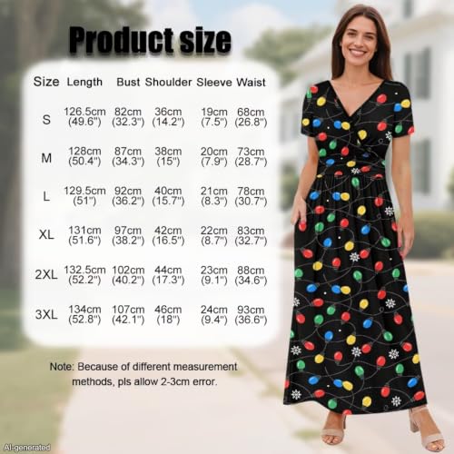 Image of Women's Fall Summer Short Sleeve Ankle Length V-Neck Party Dress with Pockets Size S-3XL
