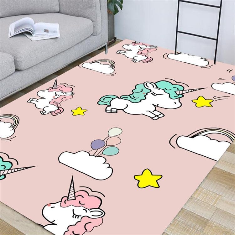 Cartoon Unicorn Rug Kids Girl's room carpet -80 * 120cm Activity Playmat Non-Slip Nursery Rug,Washable Stain-Resistant Soft Crawling Carpet For Girl's Children's Bedroom Playroom Floor (Pink2)