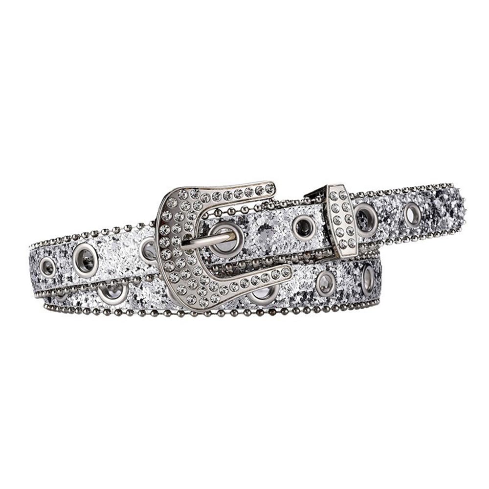 ICSTH Rhinestone Belt for Men Women, Western Vintage Cowgirl Sequin Diamond Bling Belts for Jeans
