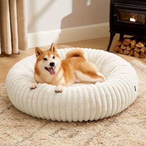 Bedsure ComfyFleece™ Donut Calming Dog Bed (Large, Cream)