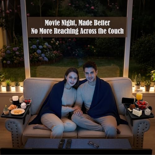 Image of Nnewvante 2 Pack Couch Arm Table,3 in 1 Large 15.36 inchx9.85 inch Bamboo Couch Cup Holder Sofa Armrest Clip on Tray with 360Rotated Phone /Drink Holder, Black