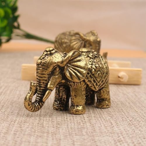 Estatua miniatura de elefante en latón sólido, 2 piezas miniatura 3