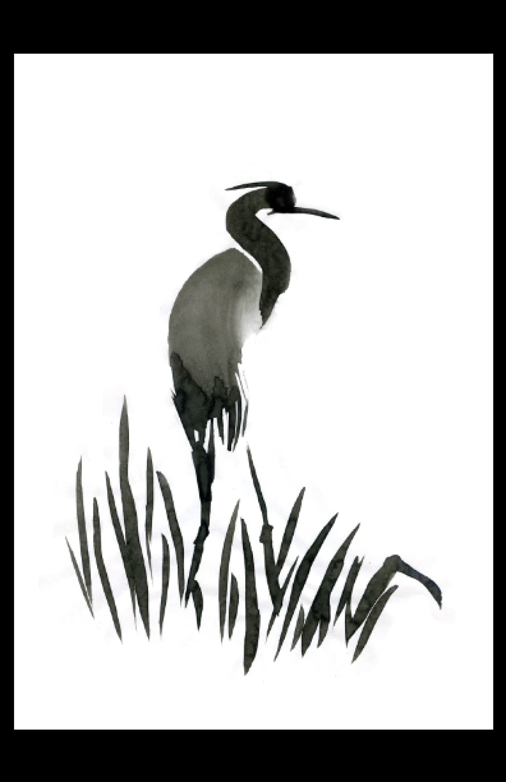Japanese Heron Ink Drawing: 5.5" x 8.5" Journal for writing Down Habits Diary, Notebook, Ruled/Lined, 192 Pages