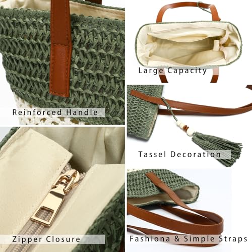 Bolso playero de paja tejido para mujer miniatura 6