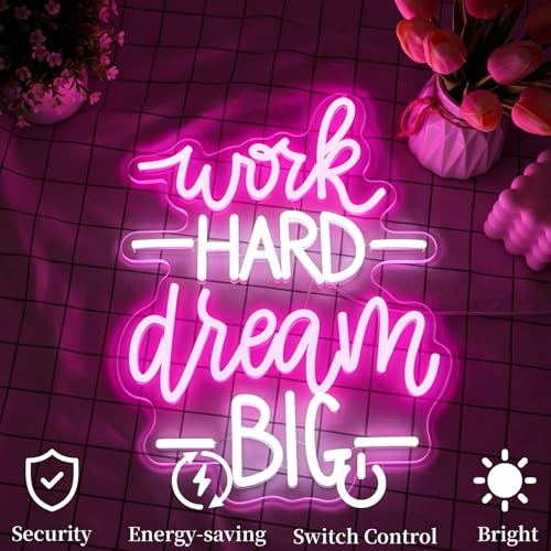 Image of Work Hard Dream Big Neon Sign Led Neon Lights Neon Signs for Wall Decor Light Up Sign for Birthday Party Club Gift