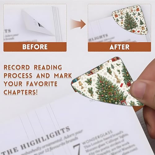Image of 2Pcs Vintage Christmas Tree Corner Bookmarks, Handmade PU Leather Page Corner Protectors, Retro Holiday Art Stationery Gift for Book Lovers, Kids, Teachers, Reading Accessories 3.54 inch