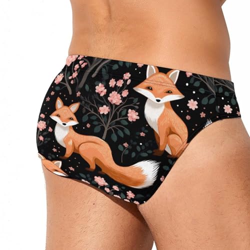 Cherry Flowers Fox Men's Swim Briefs Sexy Bikini Swimsuit Beach Shorts Underwear Low Waist3