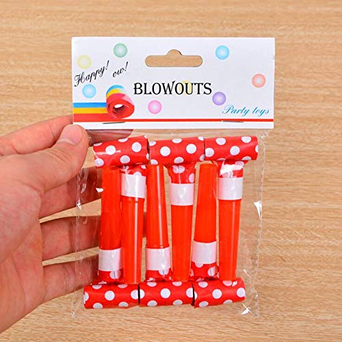 Rozi Decoration� New Colorful Polka Dot Blowouts Paper Blow Outs Noise Makers Whistle Horn Cheering Props Birthday & Kids Party Supplies (Pack of 20, Red)