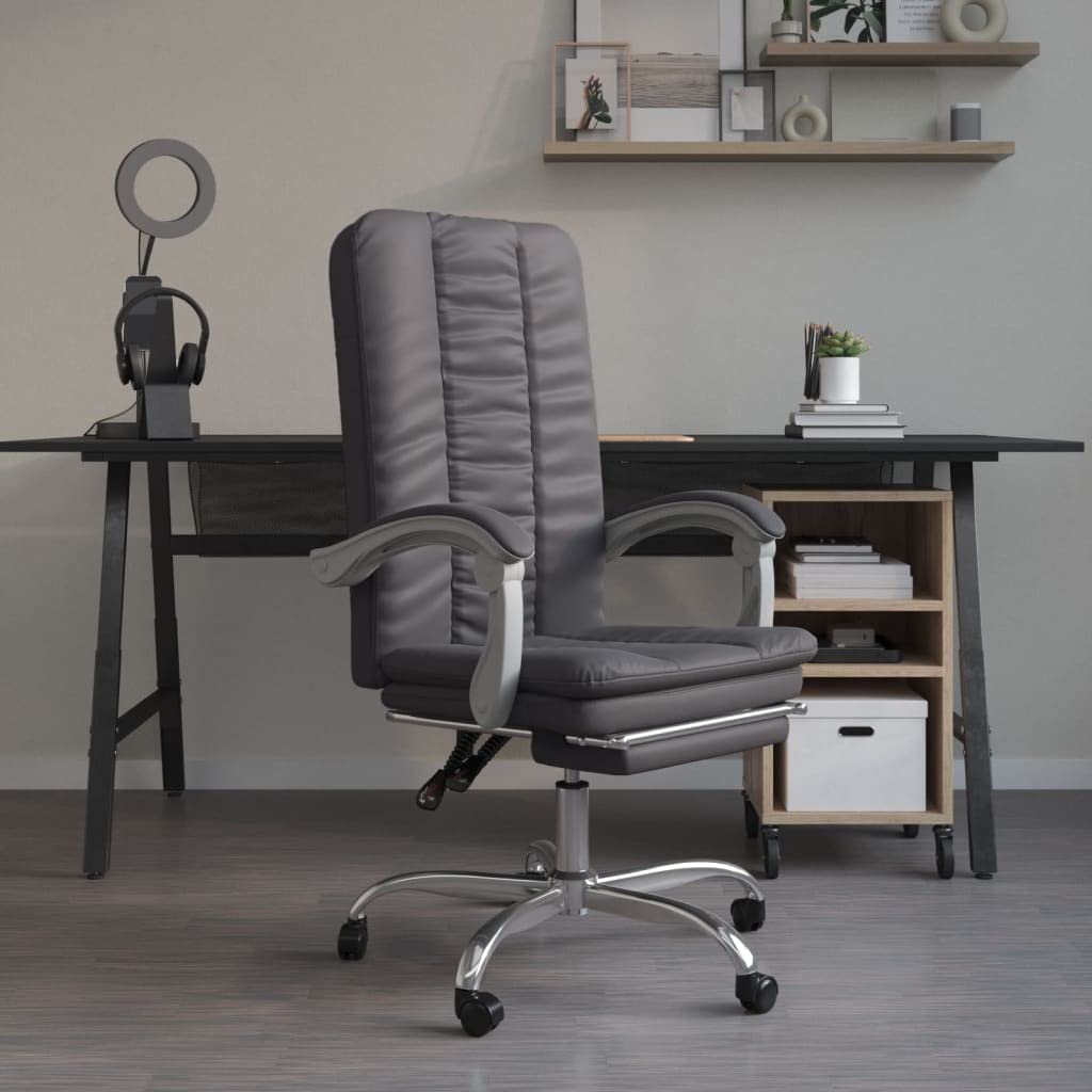 Sedia da ufficio con funzione reclinabile, in ecopelle, colore: grigio