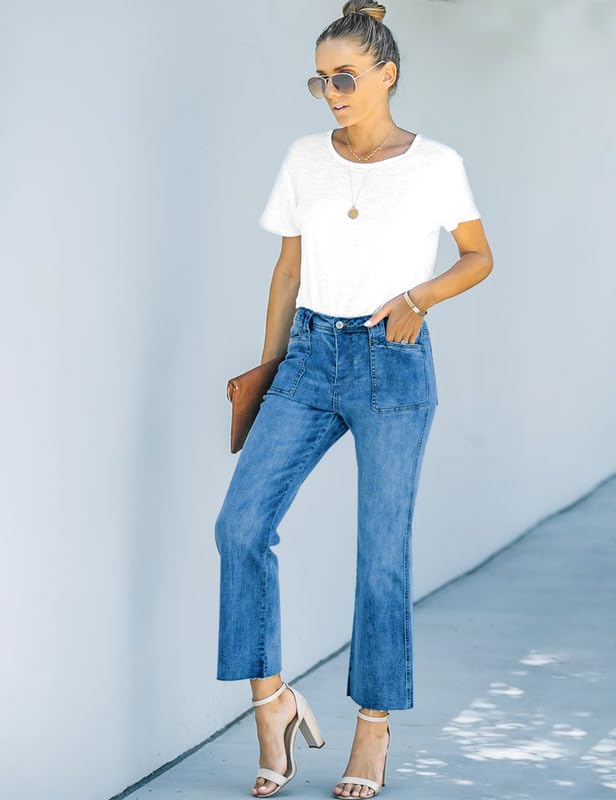 HUNGSON Women's Wide Leg Jeans High Waisted Stretchy Capri Pants Loose Denim Pants4