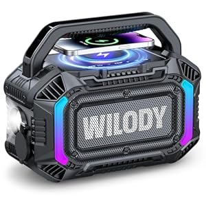 Wilody Altavoces Bluetooth inalámbricos, altavoz exterior de 100 W con graves, impermeable IPX7 flotante, tiempo de reproducción de 20 horas, luz RGB, altavoz portátil con TWS para trabajo, al aire