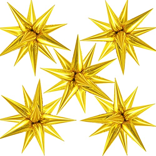 TOTAFAM 60 Pcs Star Balloons Explosion 12 Point Foil Cone Balloons Balloon Large for Wedding Anniversary Backdrop Birthday Party Decorations Gold