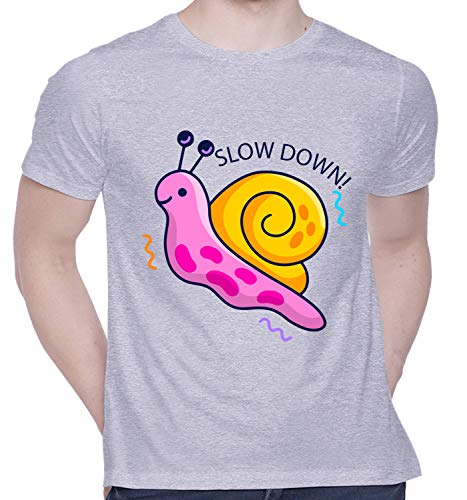 Image of CreativiT Graphic Printed T-Shirt for Unisex Snail Slow Down Tshirt | Casual Half Sleeve Round Neck T-Shirt | 100% Cotton | D00680-66