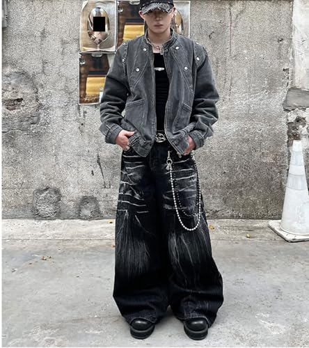 jupkem Men's Loose Work Pants Y2k Jeans Gothic Wide Leg Fashionable Jeans Hip hop Garbage Pants Harajuku Streetwear4