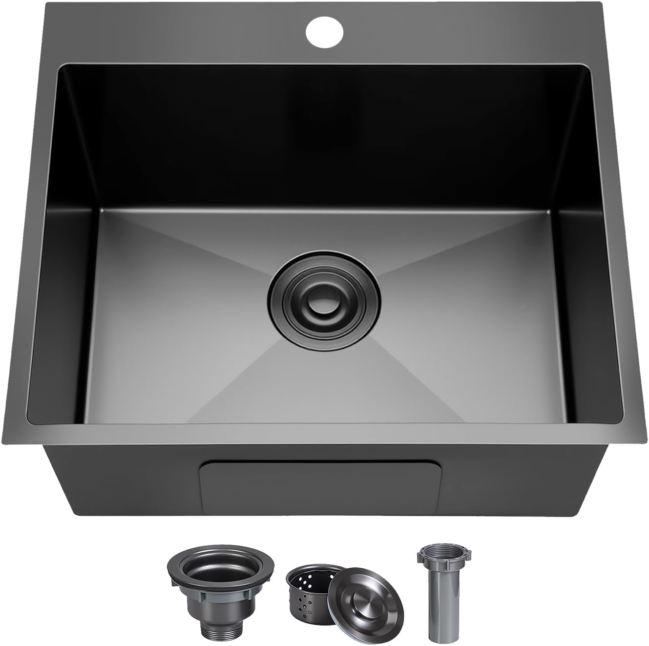 20x16x9 Inch Drop In Kitchen Sink Black, 20 Gunmetal Black 16 Gauge SUS304 Stainless Steel Single Bowl 9 Inch Deep Top Mount Drop In Bar Wet Prep RV Outdoor Handmade Small Kitchen Sink