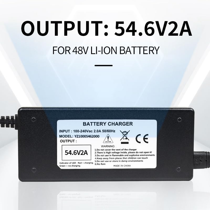 Condition photo showing New/Like New for 54.6v 2a battery charger 48v charger power supply adapter for 48v li-ion battery pack, hd display of current charging voltage, multiple security protection and smart shut-off charging