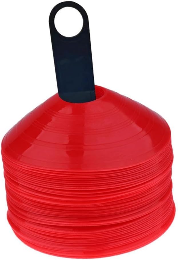 Pack of 50 Agility Soccer Disc Cones - High Visibility Field Markers for Training, Sports, and Outdoor Games Supplies - Red