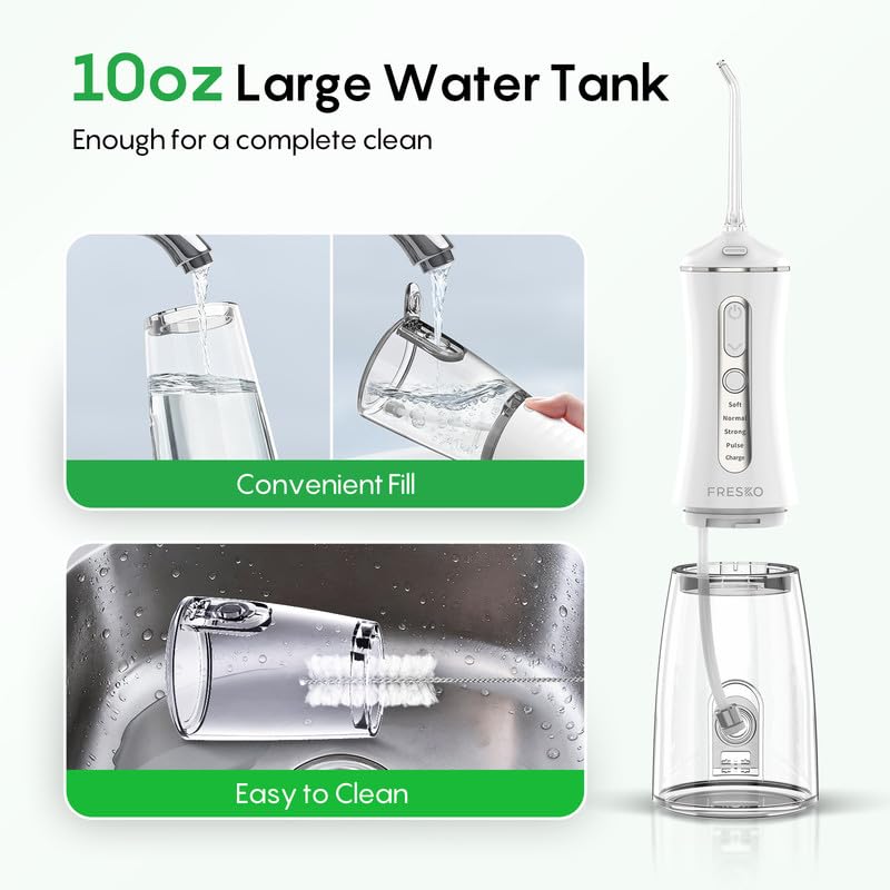 Image of FRESKO Water Dental Flosser, 50-Day Battery Life Oral Irrigator with Constant Pressure, 300ML Water Flosser with 5 Nozzles for Teeth Cleaning, IPX7 Waterproof, Ideal for Braces and Sensitive Gums