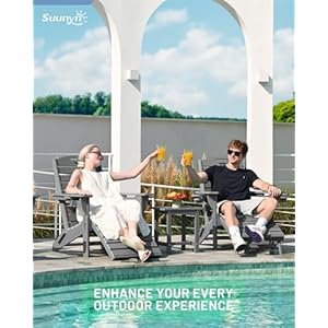 Folding Adirondack Chair with Retractable Ottoman Weather Resistant Fire Pit Chair Patio Chair with 2 Cup Holder Lawn Outdoor Lounge Chair Grey