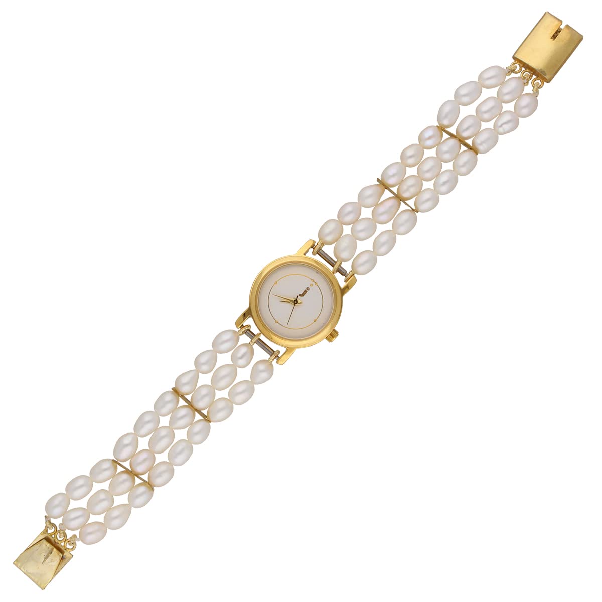 Sri Jagdamba Pearls Oval Pearl Analogue Watch for Women, Band Color-White | AA Freshwater Pearls | Pearl Watch Gift to Women | with Certificate of Authenticity of Pearls (B00EL8URQE) Amazon Price History, Amazon Price Tracker