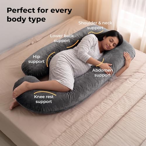 Image of Lifelong Pregnancy Pillow for Women | J-Shaped Full Body Maternity Pillow for Sleeping | Support for Belly, Back, Hips & Legs | Multipurpose Hug Pillow for Nursing & Pregnant Women with Velvet Cover