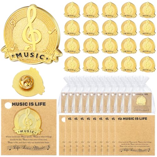 Image of Liliaafar 20 Pcs Music Note Lapel Pins Musical Note Band Award Choir Pins Gifts with Cards Bulk for Chorus Club Musician Music Lover Teacher First Day of School Gifts for Students