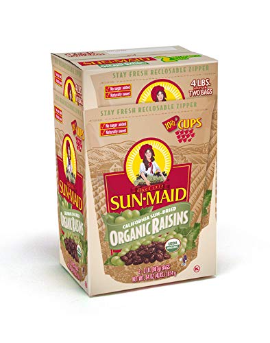 Sun-Maid Organic Raisins - Dried Fruit Snacks Healthy snacks for kids - 64oz (Split Into 2 Resealable Bag of 2 LBS Each, Total of 4 LBS)