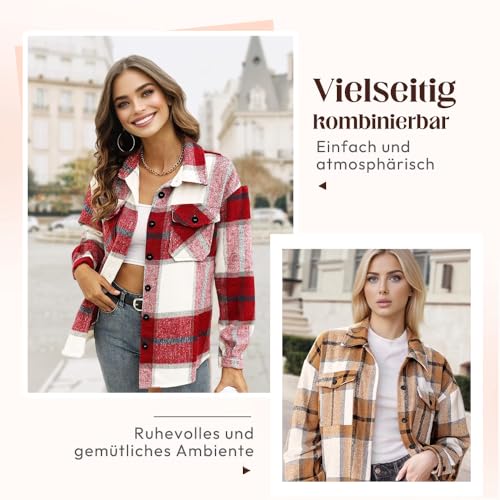 Women's Flannel Plaid Shacket 2025 Fall Outfits Long Sleeve Button Down Shirts Jacket Coats with Side Pockets4