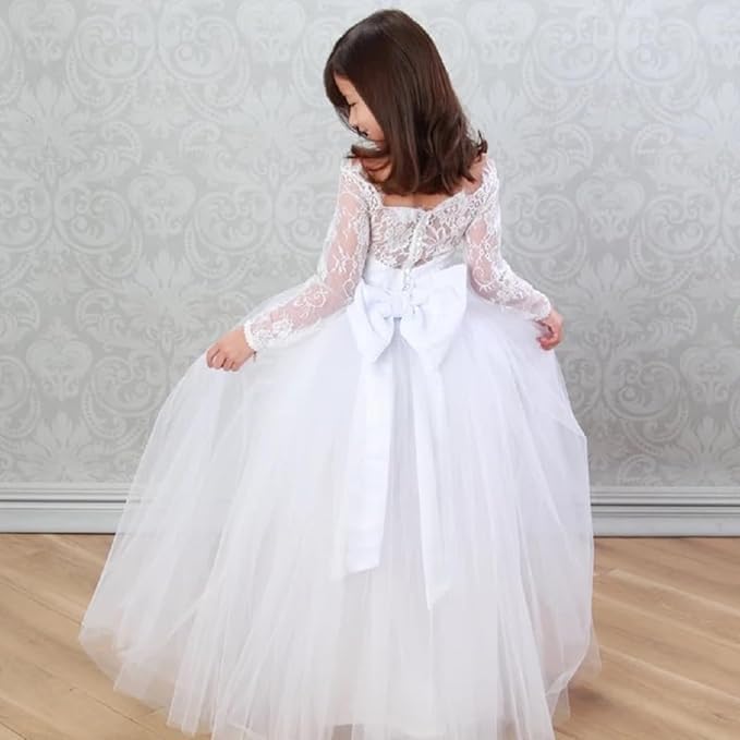 Lace Long Sleeves First Holy Communion Dresses Off Shoulder Flower Girl Dress Christmas Ball Gowns for Kids4