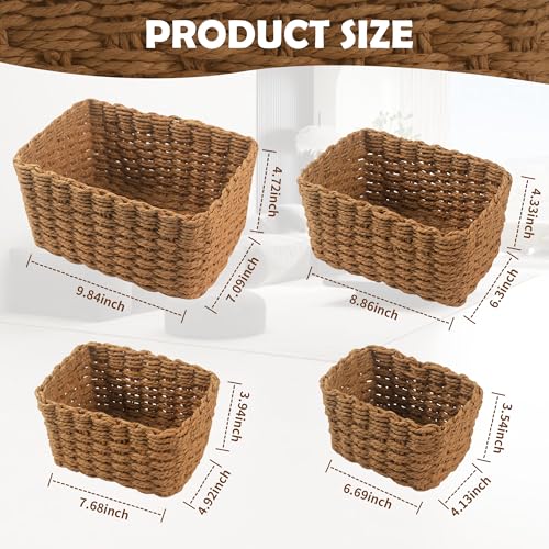4 Stück Aufbewahrungskorb Geflochten,Korb Geflochten,Kleine Körbchen Stapelbare Körbchen für Wickeltisch und Deko,Kleine Aufbewahrungskörbe für Wohnzimmer,Küche – Dekokörbchen im Boho Stil