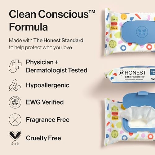 Image of The Honest Company Toddler Hypoallergenic Flushable Wipes, 126 Count (Pack of 3)