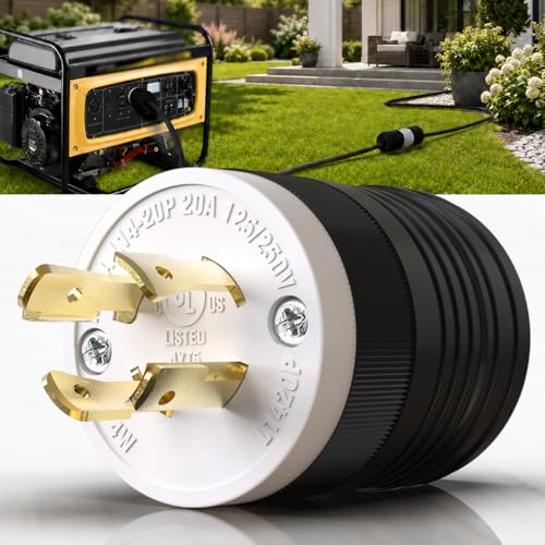1 Pack NEMA L14‑20P Locking Plug 20 Amp Male 20A 250V Twist Lock L14‑20 Plug, Industrial Grade 3‑Pole 4‑Wire, Nylon &amp; Brass, Secure L1420P Plug for Generator, RV, Welding, Transfer Switch